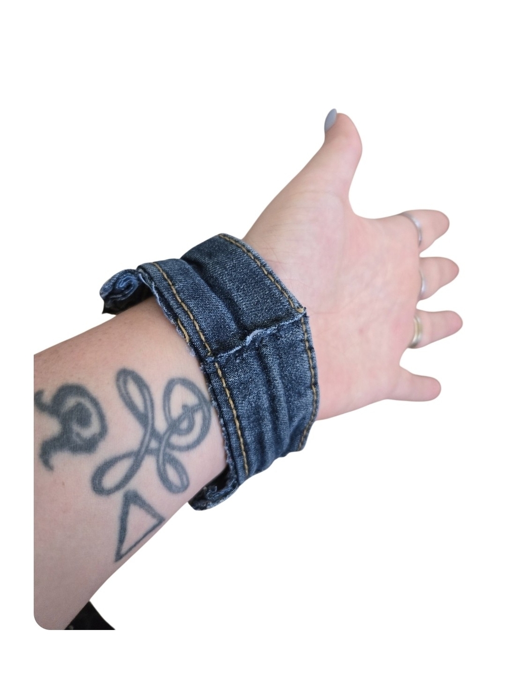 4/$15 Denim Button Cuff Bracelet - Blue Boho Women's Jewelry - Picture 4 of 5